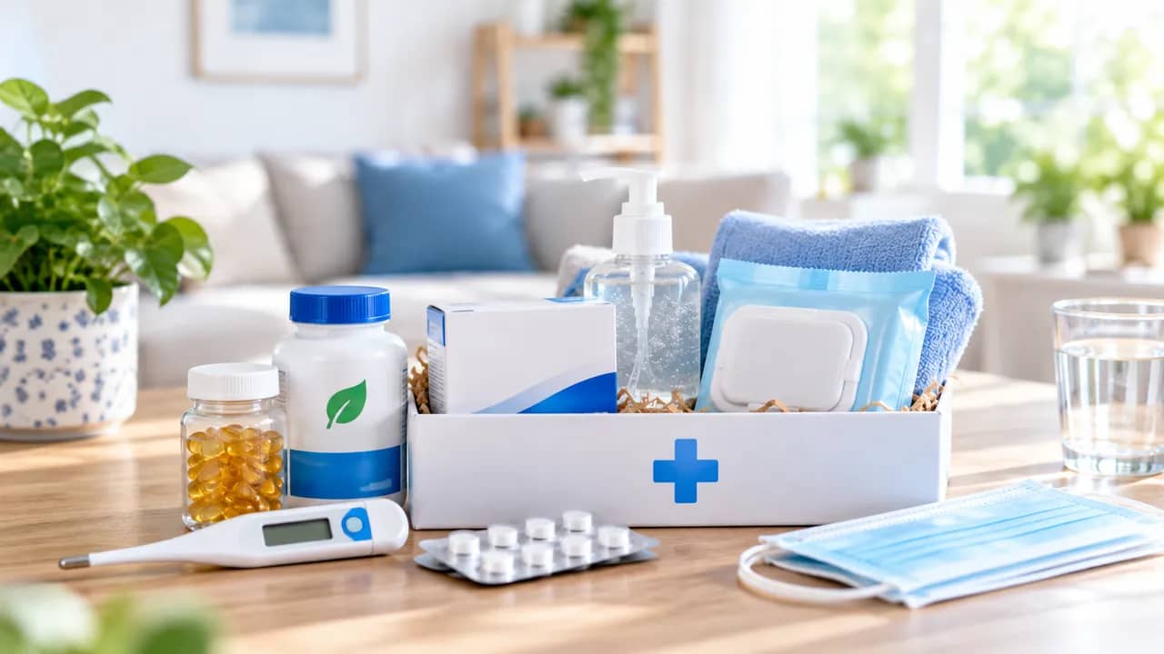 Bundle of family care items arranged on a table
