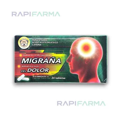 Tabletas para Migraña – Paracetamol, Ácido Acetilsalicílico y Cafeína (250 mg / 250 mg / 65 mg)